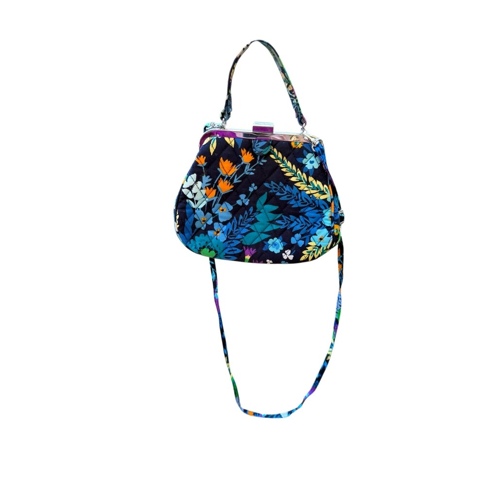 Vera‎ Bradley Blue Floral Quilted Kiss Lock Crossbody Bag Midnight Blues Retired